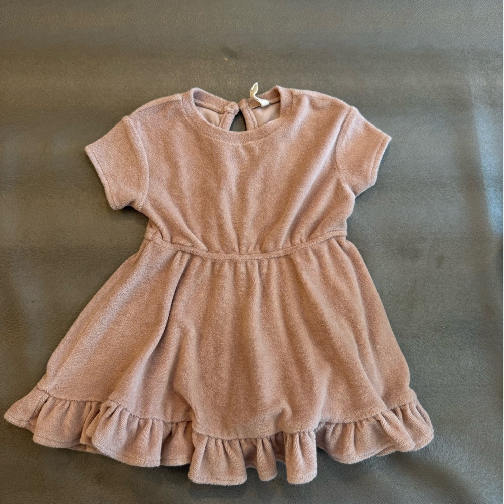 Quincy Mae Soft Pink Ruffle Terry Dress Cover up. Size 18-24 months